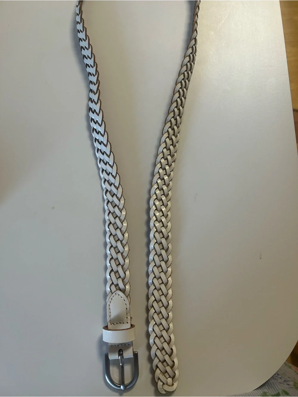 Braided White and Brown Leather Belt - women